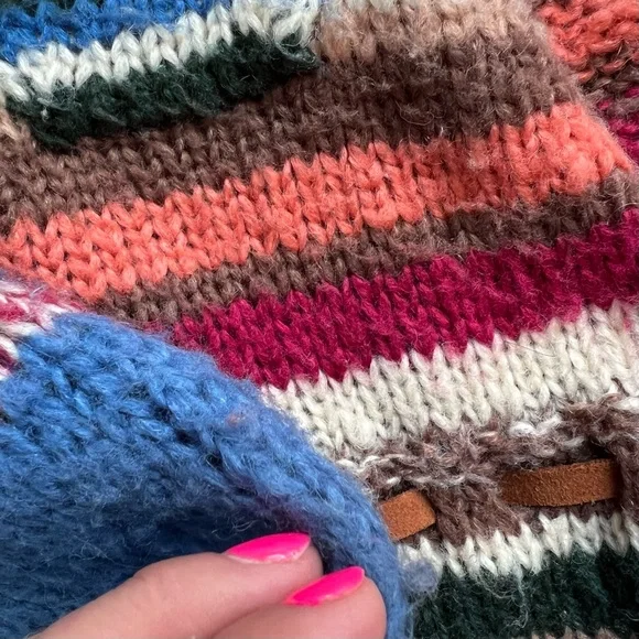 Boston Proper hand knit wool colorful stripe Long Cardigan Sweater, size medium - Picture 6 of 9